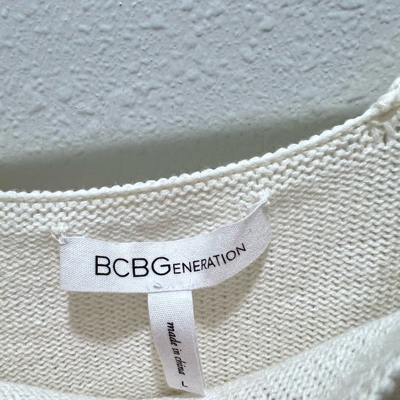 BCBGeneration White square Neck Sweater with Puff Sleeves and Cropped Fit  LARGE - Picture 5 of 12